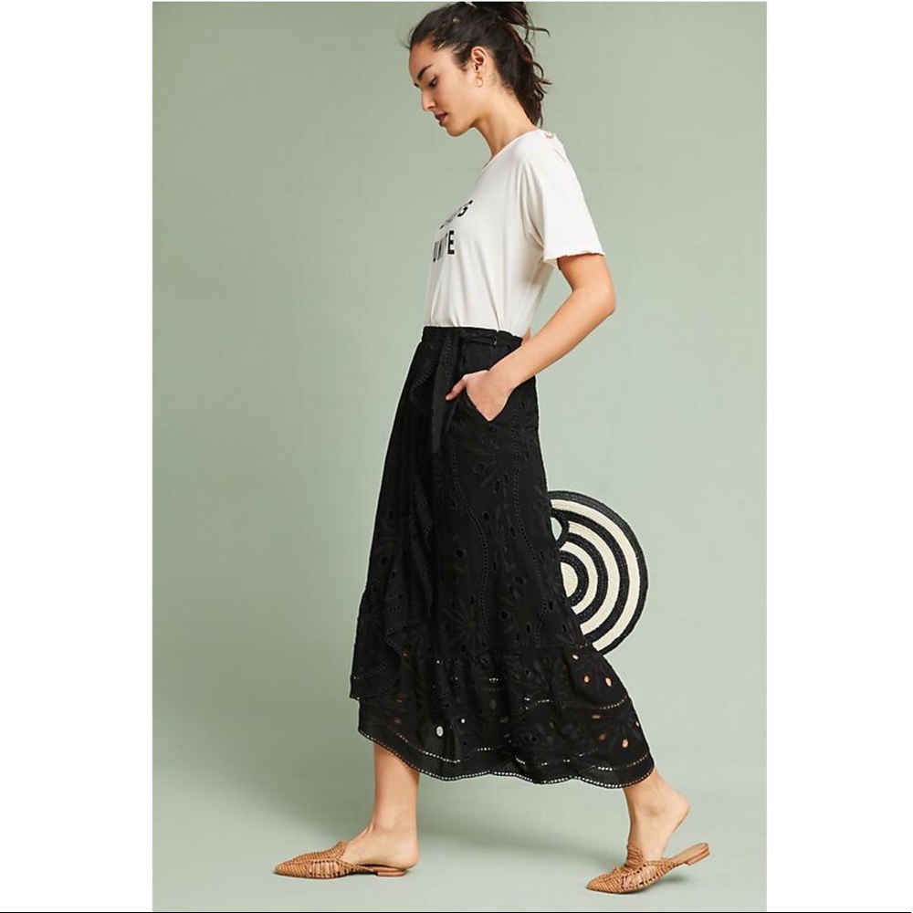 Anthropologie Nicia Eyelet Wrap Skirt